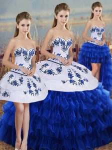 Royal Blue Sleeveless Organza Lace Up Vestidos de Quinceanera for Military Ball and Sweet 16 and Quinceanera