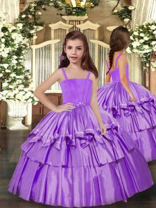 Gorgeous Lavender Ball Gowns Straps Sleeveless Floor Length Lace Up Ruffled Layers Child Pageant Dress