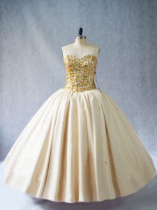 Glamorous Beading Sweet 16 Dresses Champagne Lace Up Sleeveless Floor Length