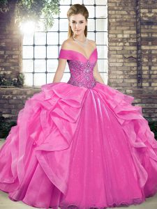 Off The Shoulder Sleeveless Organza Quinceanera Dress Beading and Ruffles Lace Up