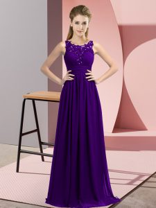 Exquisite Chiffon Scoop Sleeveless Zipper Beading and Appliques Quinceanera Court of Honor Dress in Purple