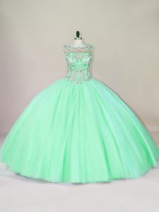 Apple Green Scoop Neckline Beading Quinceanera Gowns Sleeveless Lace Up