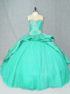 Sleeveless Court Train Embroidery Lace Up Quinceanera Gowns