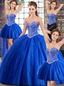 Glorious Tulle Sleeveless Sweet 16 Quinceanera Dress Brush Train and Beading