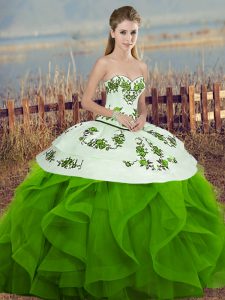 Ideal Green Sweetheart Lace Up Embroidery and Ruffles and Bowknot Sweet 16 Quinceanera Dress Sleeveless