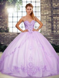 Ball Gowns 15 Quinceanera Dress Lavender Sweetheart Tulle Sleeveless Floor Length Lace Up