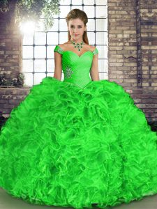 Glamorous Green Ball Gowns Beading and Ruffles Sweet 16 Dress Lace Up Organza Sleeveless Floor Length