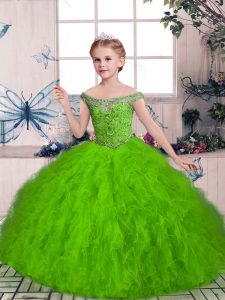 Elegant Sleeveless Beading and Ruffles Floor Length Little Girls Pageant Dress