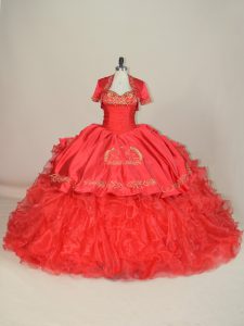 Cute Ball Gowns Sleeveless Red Quinceanera Gowns Brush Train Lace Up