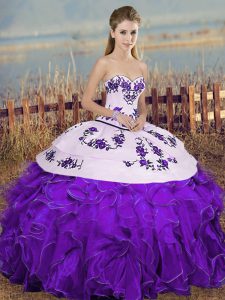 White And Purple Sleeveless Organza Lace Up Sweet 16 Dress for Military Ball and Sweet 16 and Quinceanera