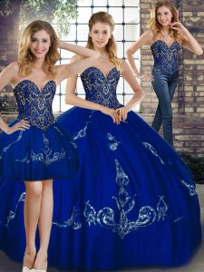 Classical Sweetheart Sleeveless Lace Up Sweet 16 Dresses Royal Blue Tulle