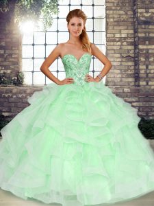 Floor Length Ball Gowns Sleeveless Apple Green Vestidos de Quinceanera Lace Up