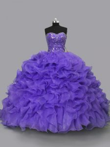 Custom Design Floor Length Ball Gowns Sleeveless Purple Quinceanera Gowns Lace Up