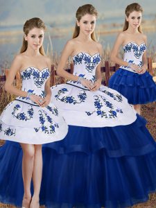 Wonderful Royal Blue Quince Ball Gowns Military Ball and Sweet 16 and Quinceanera with Embroidery and Bowknot Sweetheart Sleeveless Lace Up