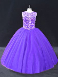 Deluxe Floor Length Ball Gowns Sleeveless Purple Vestidos de Quinceanera Lace Up