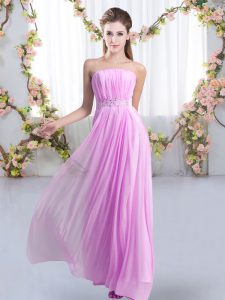 Sweep Train Empire Court Dresses for Sweet 16 Lilac Strapless Chiffon Sleeveless Lace Up