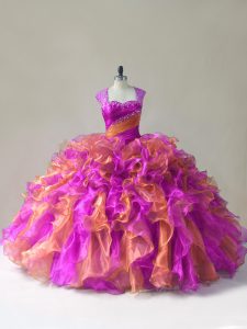 Romantic Organza Sleeveless Quinceanera Dresses and Beading and Ruffles