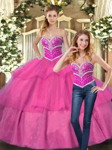 Floor Length Ball Gowns Sleeveless Hot Pink Quinceanera Gown Lace Up