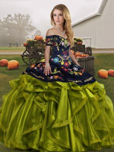 Fancy Organza Sleeveless Floor Length Vestidos de Quinceanera and Embroidery and Ruffles