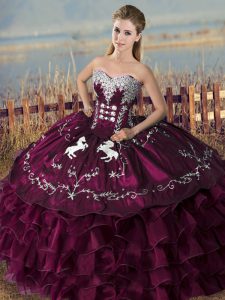 Admirable Embroidery and Ruffles Sweet 16 Dress Purple Lace Up Sleeveless Floor Length