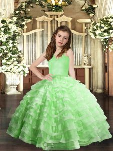 Ball Gowns Organza Straps Sleeveless Ruffled Layers Floor Length Lace Up Little Girls Pageant Dress