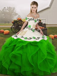 Sleeveless Lace Up Floor Length Embroidery and Ruffles Sweet 16 Quinceanera Dress