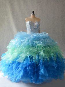 Enchanting Sleeveless Beading and Ruffles Lace Up Vestidos de Quinceanera