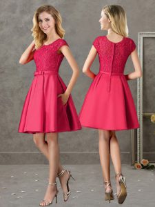 Mini Length A-line Short Sleeves Red Quinceanera Court of Honor Dress Zipper