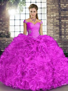 Sophisticated Lilac Organza Lace Up 15 Quinceanera Dress Sleeveless Floor Length Beading and Ruffles