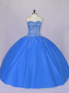 Sumptuous Blue Lace Up Sweetheart Beading Quinceanera Dresses Tulle Sleeveless