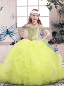 Yellow Green Sleeveless Beading and Ruffles Floor Length Little Girls Pageant Gowns