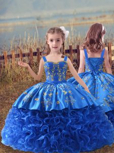 Elegant Sleeveless Sweep Train Lace Up Embroidery Child Pageant Dress