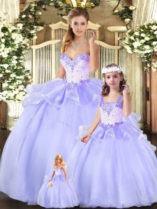 Sweetheart Sleeveless Organza Sweet 16 Dress Beading and Ruffles Lace Up