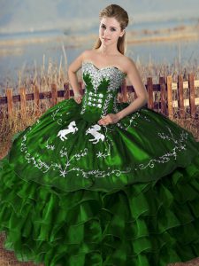 Custom Fit Floor Length Ball Gowns Sleeveless Green 15 Quinceanera Dress Lace Up