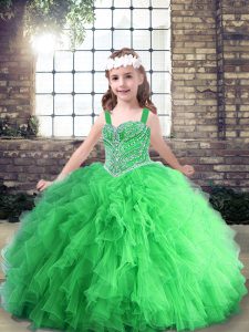 Straps Neckline Beading Girls Pageant Dresses Sleeveless Lace Up