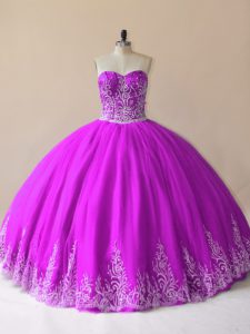 Excellent Tulle Sweetheart Sleeveless Lace Up Embroidery Quinceanera Dress in Purple