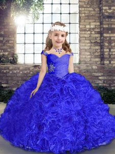 Royal Blue Little Girls Pageant Gowns Party and Wedding Party with Beading Straps Sleeveless Lace Up