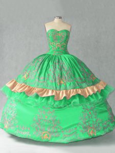 Colorful Green Sweetheart Lace Up Embroidery and Bowknot Quinceanera Dresses Sleeveless