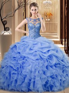 Unique Sleeveless Lace Up Floor Length Beading and Ruffles Ball Gown Prom Dress