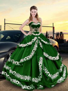 Custom Designed Satin Sleeveless Floor Length 15th Birthday Dress and Appliques and Ruffled Layers