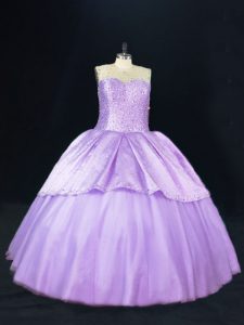 Designer Lavender Sleeveless Floor Length Beading Lace Up Quinceanera Dress