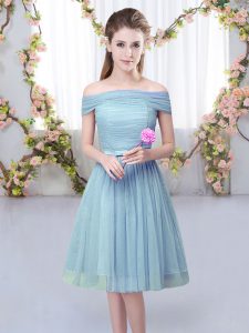 Best Short Sleeves Lace Up Knee Length Belt Quinceanera Dama Dress