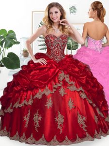 Graceful Wine Red Sweetheart Neckline Beading and Appliques and Pick Ups 15 Quinceanera Dress Sleeveless Lace Up