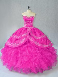 Fuchsia Sleeveless Organza Lace Up 15 Quinceanera Dress for Sweet 16 and Quinceanera