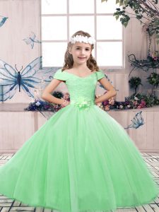 Ball Gowns Off The Shoulder Sleeveless Tulle Floor Length Lace Up Lace and Belt Girls Pageant Dresses