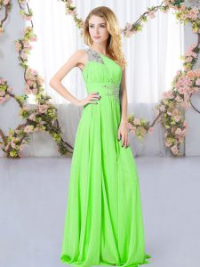 Floor Length Quinceanera Court Dresses Chiffon Sleeveless Beading