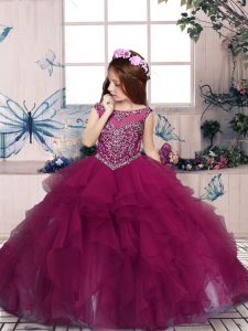 Low Price Ball Gowns Little Girl Pageant Gowns Fuchsia Scoop Organza Sleeveless Floor Length Zipper