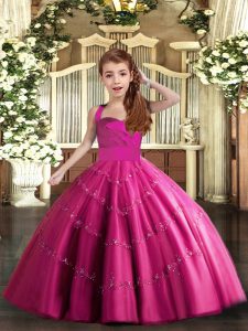 Fuchsia Sleeveless Beading Floor Length Kids Pageant Dress