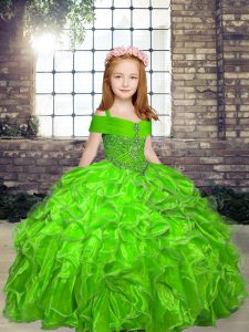 Sleeveless Lace Up Floor Length Beading and Ruffles Kids Formal Wear