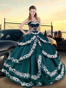 Artistic Sleeveless Embroidery and Ruffled Layers Lace Up Sweet 16 Quinceanera Dress